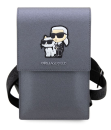 Pouzdro Karl Lagerfeld (KLWBSAKCPMG) Saffiano Metal Logo NFT Wallet Bag stříbrné