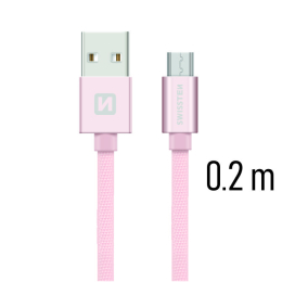 Datový kabel Swissten Textile MicroUSB 0.2m růžový