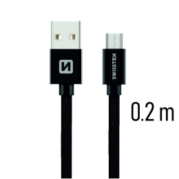 Datový kabel Swissten Textile MicroUSB 0.2m černé