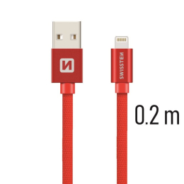 Datový kabel Swissten Textile Lightning 0.2 m červený