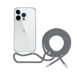 Pouzdro Epico (81110101000007) Spello Crossbody pro iPhone 15 čiré/černo-bílá šňůrka