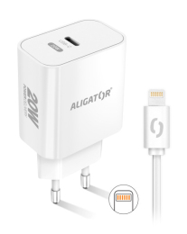 Nabíječka Aligator (CHPD0014) PD 20W s USB-C / Lightning kabelem bílá