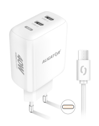 Nabíječka Aligator (CHPD0024) PD 40W 2x USB-C port + USB-C/USB-C kabel bílá