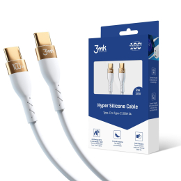 Datový kabel 3mk Hyper Silicone USB-C/USB-C 2m 100W bílý