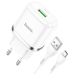 Nabíječka HOCO N3 USB-A 18W (PD/QC) + MicroUSB kabel bílá