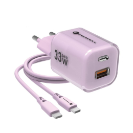 Nabíječka Forcell F-Energy GaN III USB-C/USB-A 33W + kabel USB-C fialová