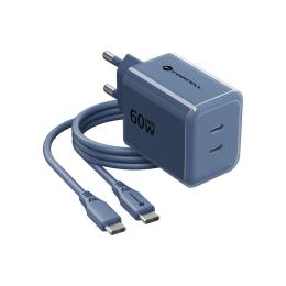 Nabíječka Forcell F-Energy GaN III 2x USB-C 60W + kabel modrá