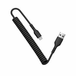 Nabíjecí kabel (kroucený) do auta USB-A/USB-C 1m černý 