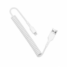 Nabíjecí kabel (kroucený) do auta USB-A/USB-C 1m bílý