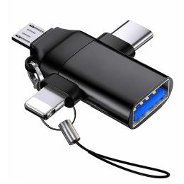 3v1 adaptér USB-A (samice) + USB-C, MicroUSB, Lightning (samci) černá