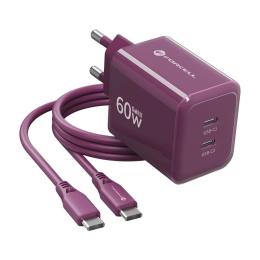 Nabíječka Forcell F-Energy GaN III 2x USB-C 60W + kabel Burgundy
