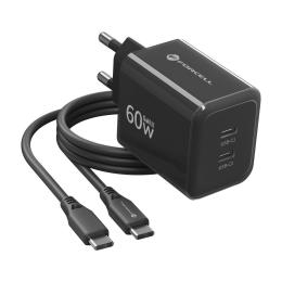 Nabíječka Forcell F-Energy GaN III 2x USB-C 60W + kabel černá