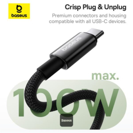 Magnetický kabel Baseus Tungsten Gold USB-C/USB-C 1m 100W černý