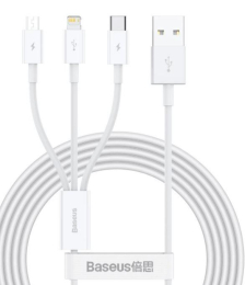 Datový kabel Baseus Superior 3v1 microUSB+Lightning+USB-C 1,5m 3,5A bílý