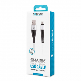 Datový kabel Forever USB-C 1m 2A shark textilní bílý