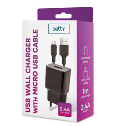 Nabíječka do sítě Setty 2,4A s microUSB kabelem 1m černý