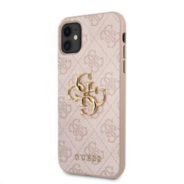 Guess PU 4G Metal Logo Zadní Kryt pro iPhone 11 Pink