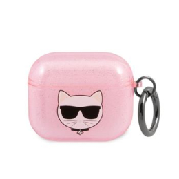 Karl Lagerfeld TPU Glitter Choupette Head Pouzdro pro Airpods 3 Pink