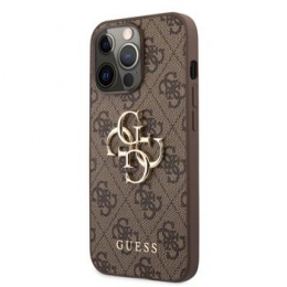 Guess PU 4G Metal Logo Zadní Kryt pro iPhone 13 Pro Max Brown