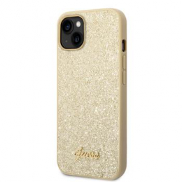 Guess PC/TPU Glitter Flakes Metal Logo Zadní Kryt pro iPhone 14 Plus Gold