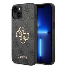 Guess PU 4G Metal Logo Zadní Kryt pro iPhone 14 Plus Grey