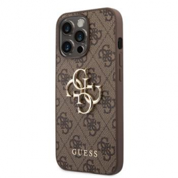 Guess PU 4G Metal Logo Zadní Kryt pro iPhone 14 Pro Max Brown