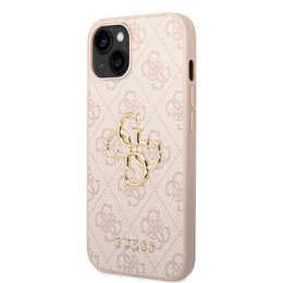 Guess PU 4G Metal Logo Zadní Kryt pro iPhone 14 Pink