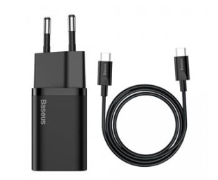 Baseus TZCCSUP-L01 Super Si Quick Nabíječka USB-C 25W + Datový Kabel USB-C  to USB-C 1m Black