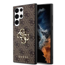 Guess PU 4G Metal Logo Zadní Kryt pro Samsung Galaxy S23 Ultra Brown