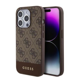 Guess PU 4G Stripe MagSafe Zadní Kryt pro iPhone 15 Pro Brown