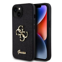 Guess PU Fixed Glitter 4G Metal Logo Zadní Kryt pro iPhone 13 Black