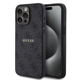 Guess PU Leather 4G Colored Ring MagSafe Zadní Kryt pro iPhone 15 Pro Max Black