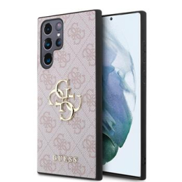 Guess PU 4G Metal Logo Zadní Kryt pro Samsung Galaxy S24 Ultra Pink