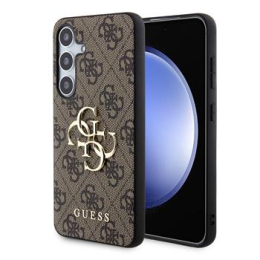 Guess PU 4G Metal Logo Zadní Kryt pro Samsung Galaxy S24 Brown