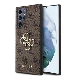 Guess PU 4G Metal Logo Zadní Kryt pro Samsung Galaxy S24 Ultra Brown