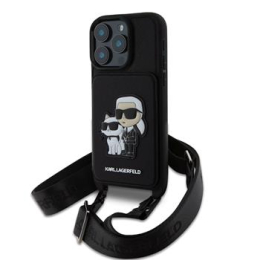 Karl Lagerfeld Saffiano Crossbody Popruh Karl and Choupette Zadní Kryt pro iPhone 16 Pro Max Black