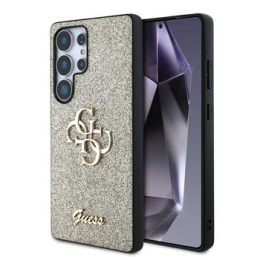 Guess PU Fixed Glitter 4G Metal Logo Zadní Kryt pro Samsung Galaxy S25 Ultra Gold