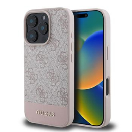 Guess PU 4G Stripe Zadní Kryt pro iPhone 16 Pro Pink
