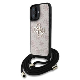 Guess PU 4G Metal Logo Crossbody Popruh Zadní Kryt pro iPhone 16 Pink