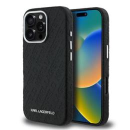 Karl Lagerfeld Grained PU Repeated Logo MagSafe Zadní Kryt pro iPhone 16 Pro Black