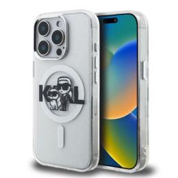 Karl Lagerfeld IML Glitter Karl and Choupette Sketch MagSafe Zadní Kryt pro iPhone 15 Pro Transparent