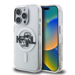 Karl Lagerfeld IML Glitter Karl and Choupette Sketch MagSafe Zadní Kryt pro iPhone 16 Pro Max Transparent