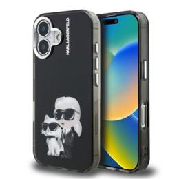 Karl Lagerfeld IML Aquarelle Karl and Choupette Zadní Kryt pro iPhone 16 Black