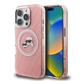Karl Lagerfeld IML K&CH Heads Repeated Logo MagSafe Zadní Kryt pro iPhone 16 Pro Pink