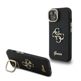 Guess PU Grained 4G Logo Stand Camera Frame Zadní Kryt pro iPhone 13 Black