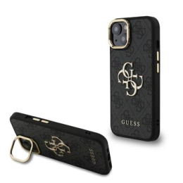 Guess PU 4G Metal Logo Stand Camera Frame Zadní Kryt pro iPhone 13 Black