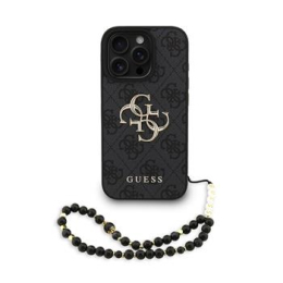 Guess PU 4G Metal Logo Strap Zadní Kryt pro iPhone 16 Pro Max Black