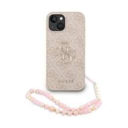 Guess PU 4G Metal Logo Strap Zadní Kryt pro iPhone 15 Pink