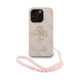 Guess PU 4G Metal Logo Strap Zadní Kryt pro iPhone 15 Pro Pink