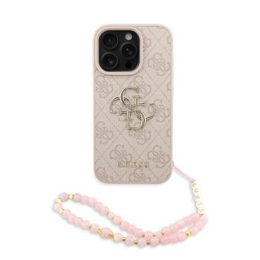 Guess PU 4G Metal Logo Strap Zadní Kryt pro iPhone 16 Pro Max Pink